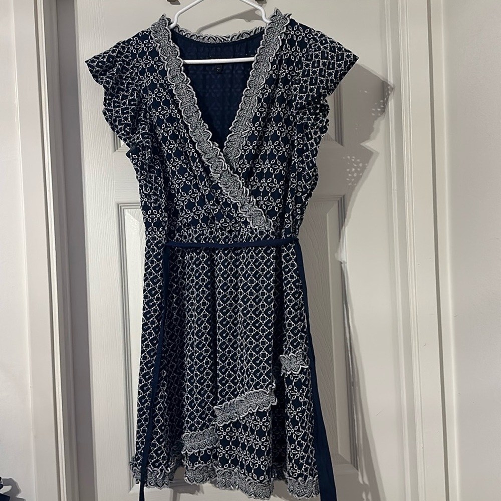 Navy Lace-Trim Wrap Dress - Women
